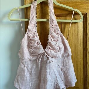 Pink Halter Top with Ruffle Detail